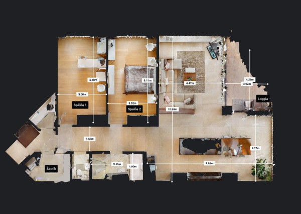 Prenajaté: BONAPARTE -HRADNÝ VRCH, 3 izb.byt 158 m2 + terasa 18 m2 + parking.