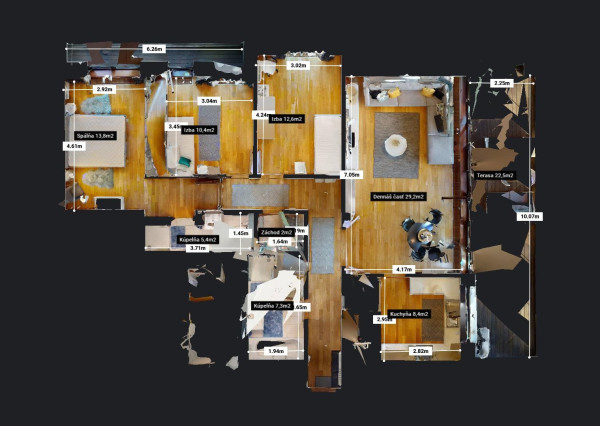 PREDANÉ + PRENAJATÉ -Slnečný, kompletne zariadený 4 izbový byt s terasou, loggiou, 2 x parking v garáži: rezidencia PARKVILLE, KOLIBA-BA III.