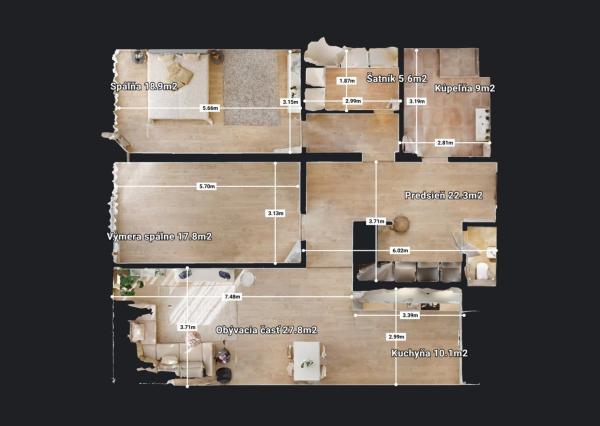 PRENAJATÉ - Úplne nový, elegantný 3 izb. byt 123 m2 zariadený, 2 x parking, priamo v centre BA I - Staré Mesto.