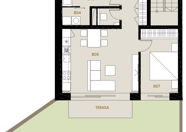 3i Byt v štandarde s kuchyňou so záhradou 63 m2,